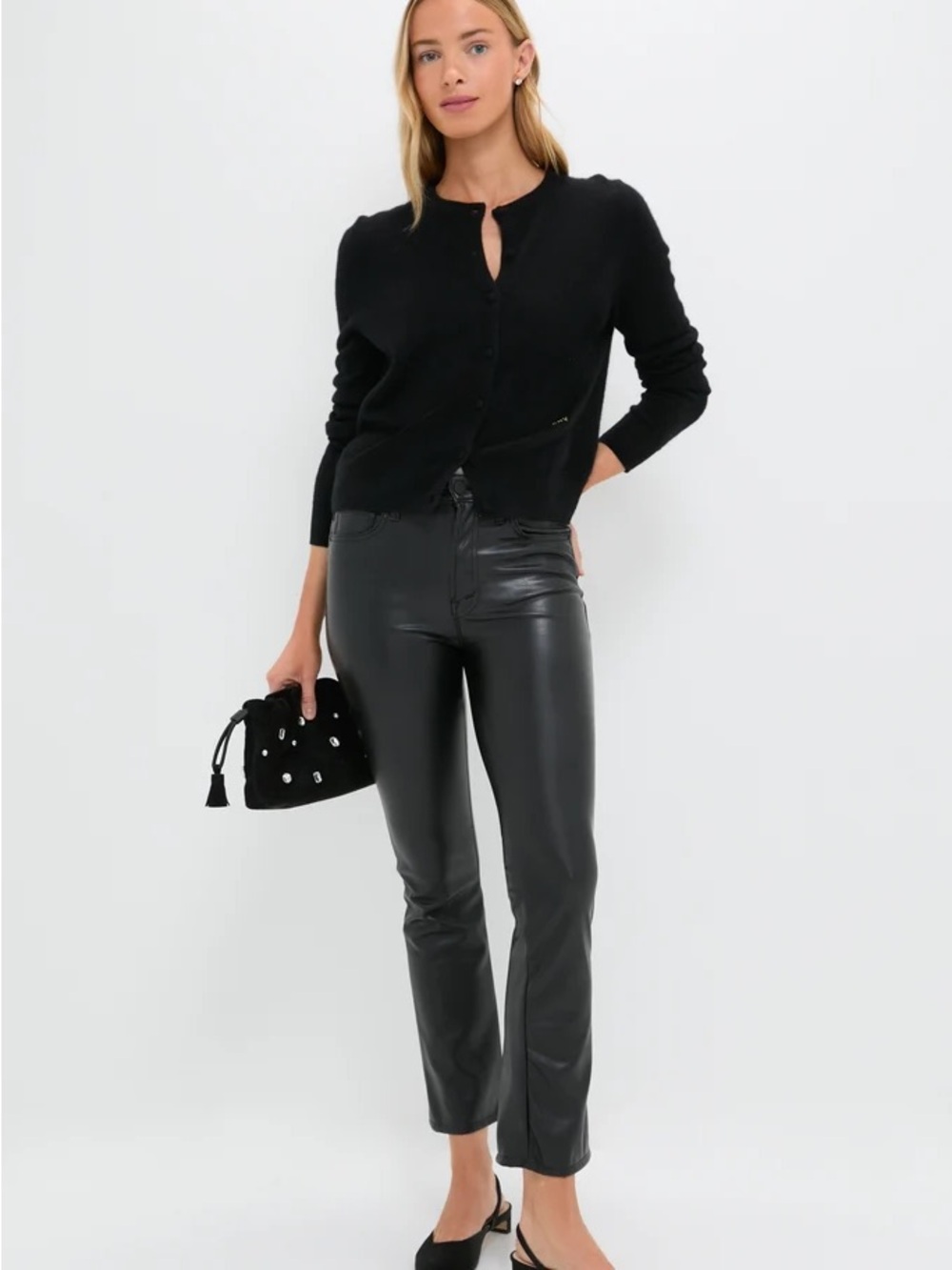 Mother Sleek Black Faux Leather Straight-Leg Pants